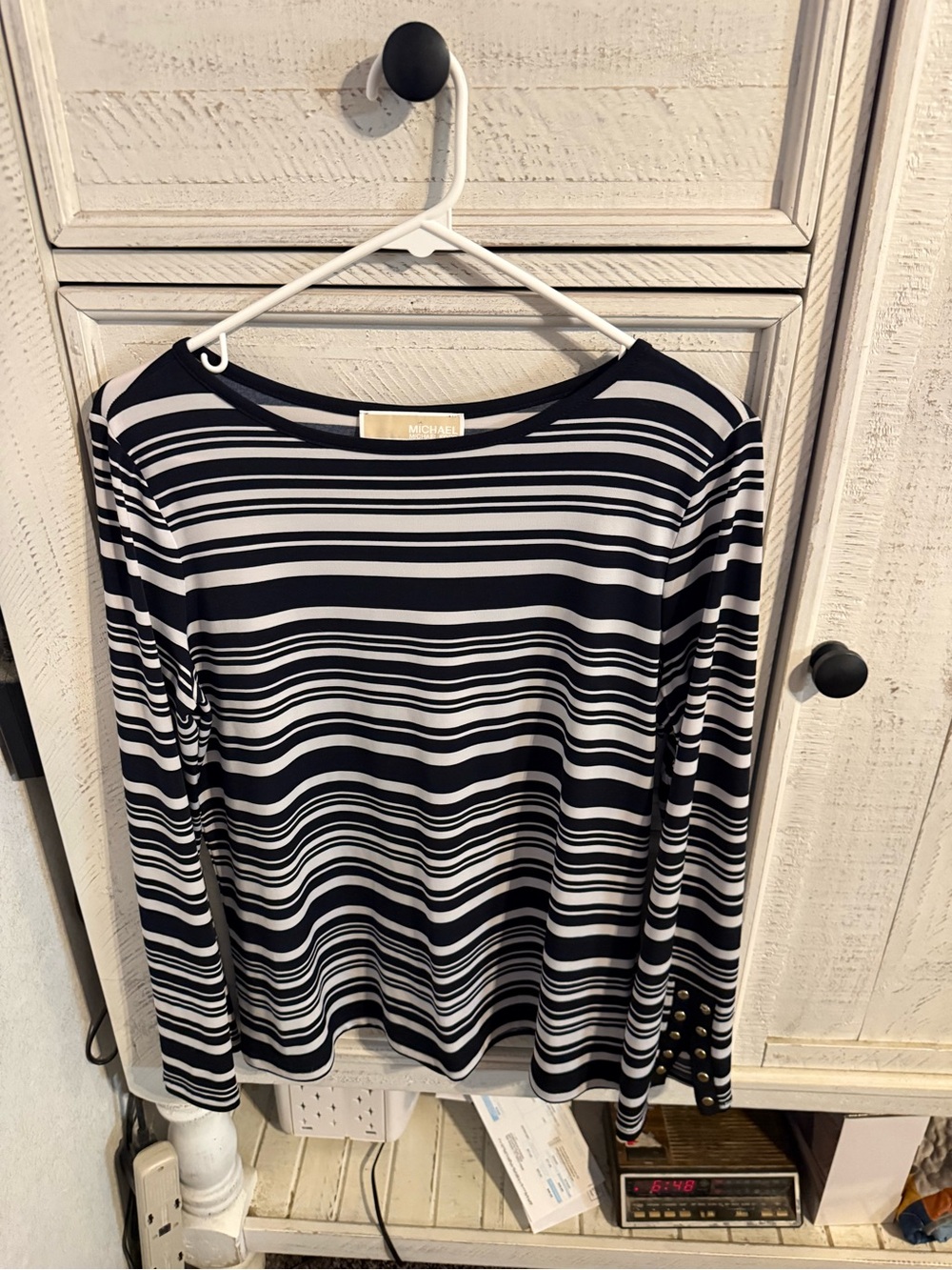 MICHAEL Michael Kors Navy and White Striped Long-Sleeve Top